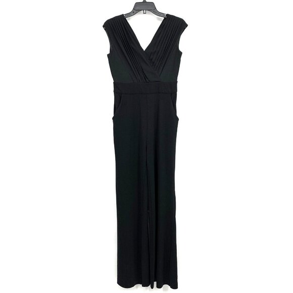 Bebe Jumpsuit Black Pleated V Neck Sleeveless Wide Leg - Picture 1 of 9